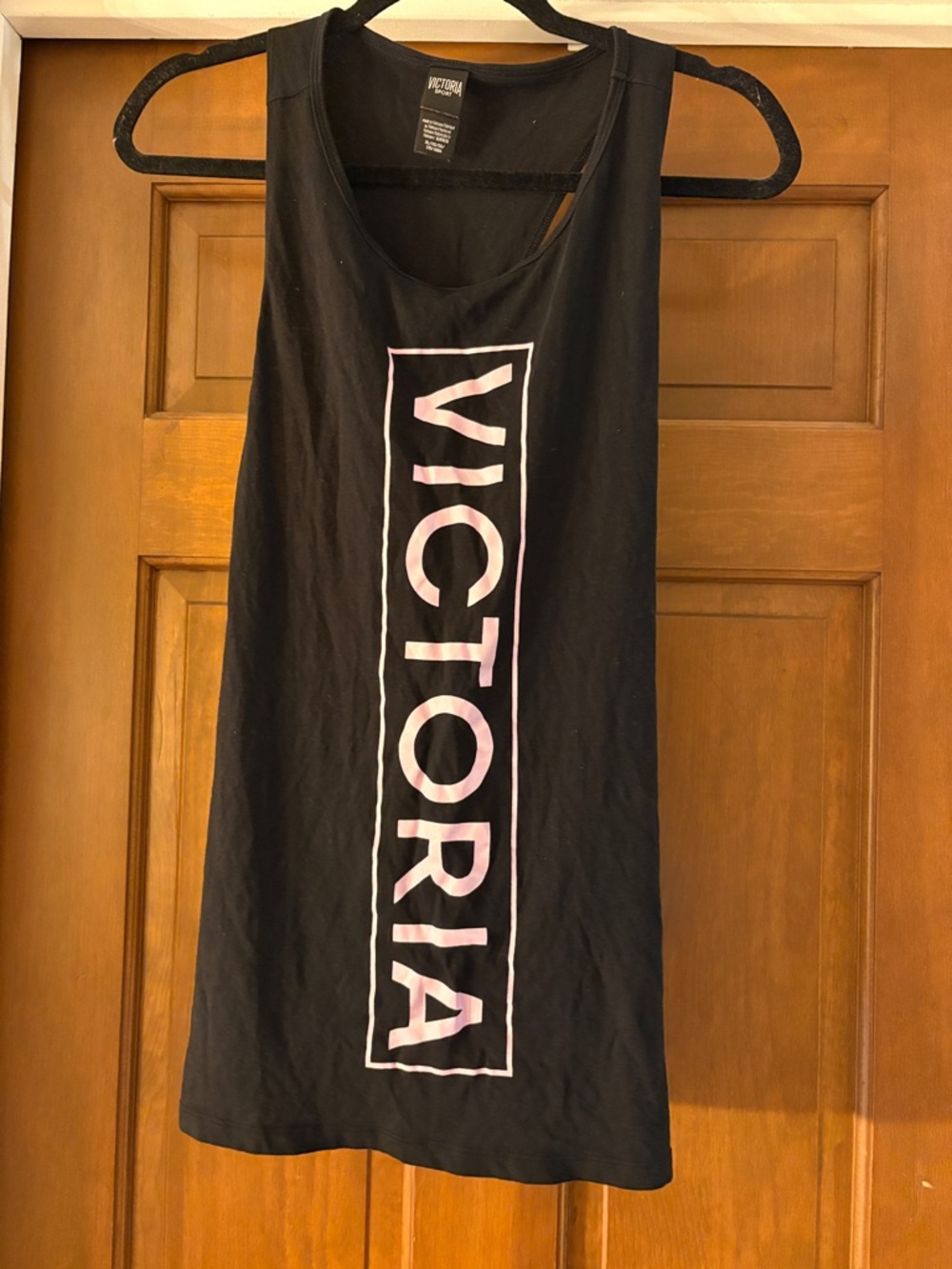 Victoria’s Secret Sport Black Tank Top Pink Vertical Logo Twist Back - Size XL